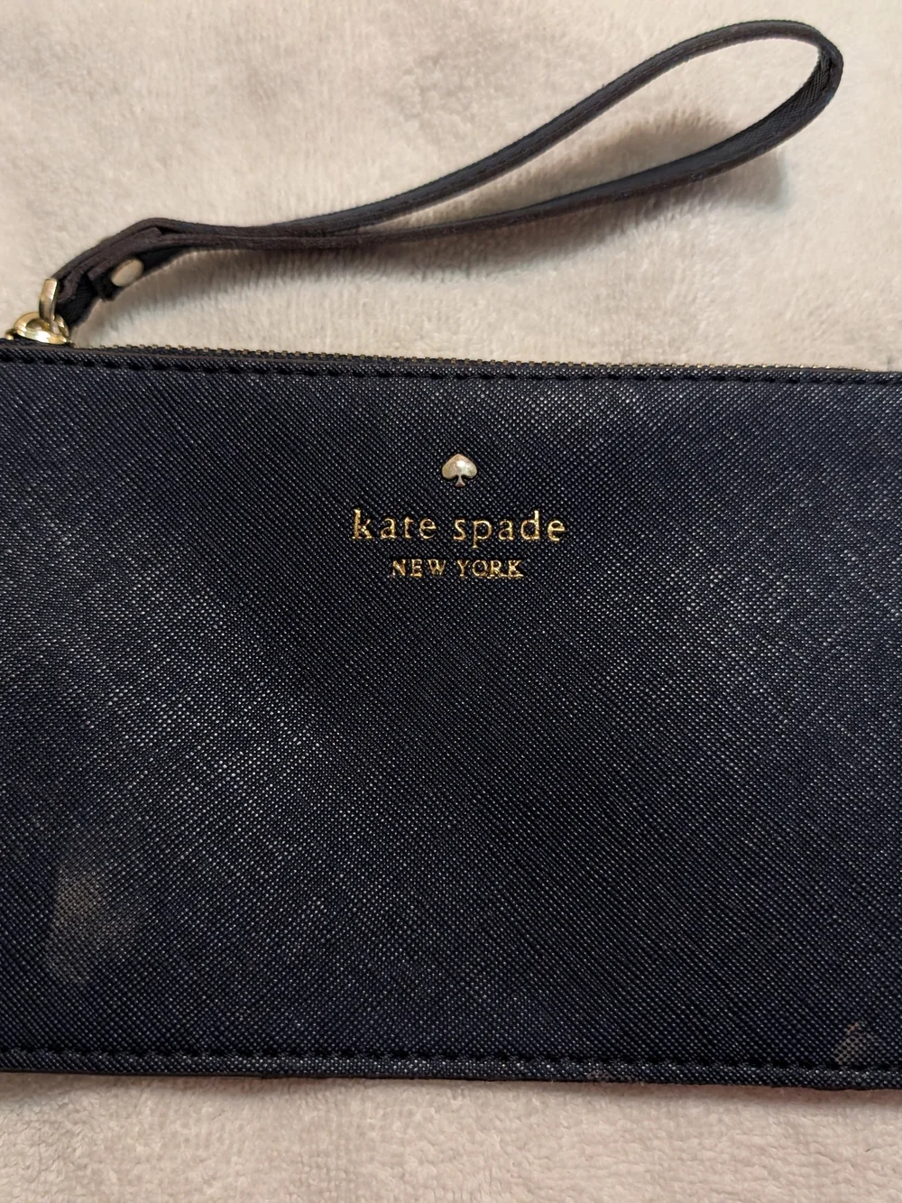 kate spade Navy Saffiano Leather Wristlet with Gold Logo